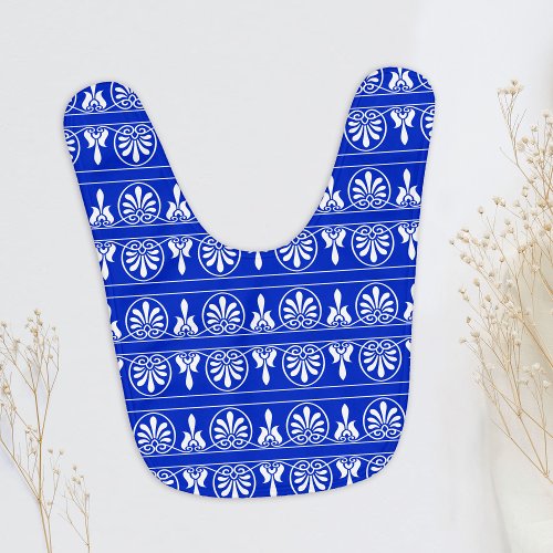 Greek Arabesque Mediterranean Pattern Blue Baby Bib