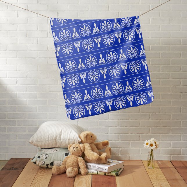 Greek Arabesque Mediterranean Pattern Blue Baby Blanket (In Situ)