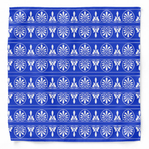 Greek Arabesque Mediterranean Pattern Blue Bandana