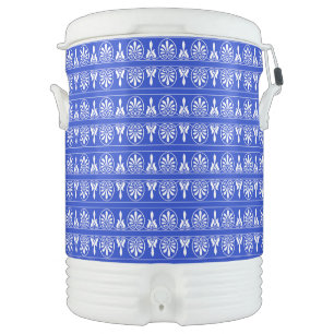 Greek Arabesque Mediterranean Pattern Blue Beverage Cooler