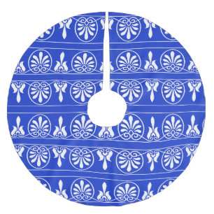 Greek Arabesque Mediterranean Pattern Blue Brushed Polyester Tree Skirt