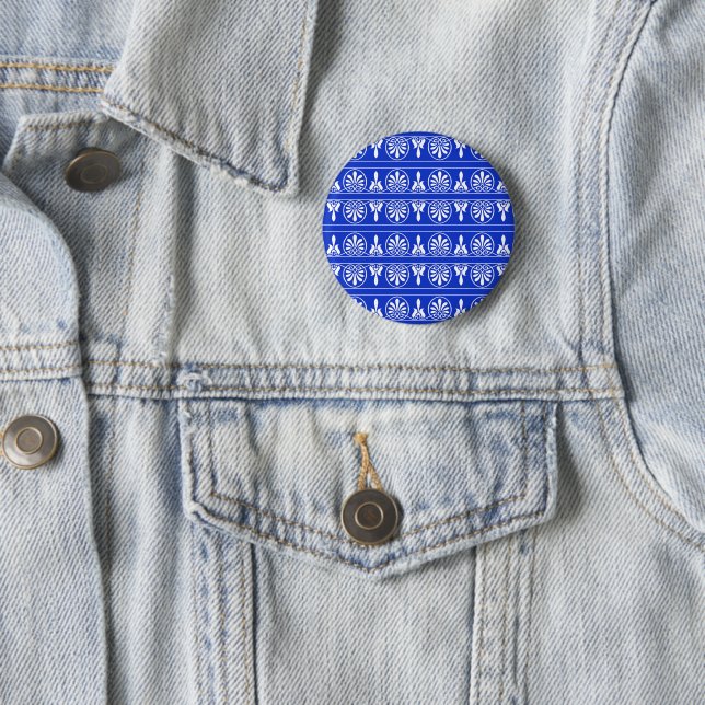 Greek Arabesque Mediterranean Pattern Blue Button (In Situ)
