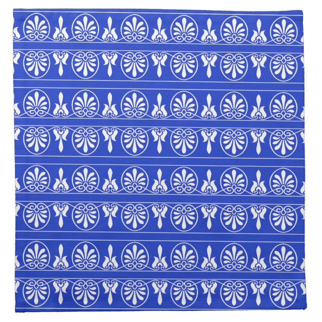 Greek Arabesque Mediterranean Pattern Blue Cloth Napkin (Front)