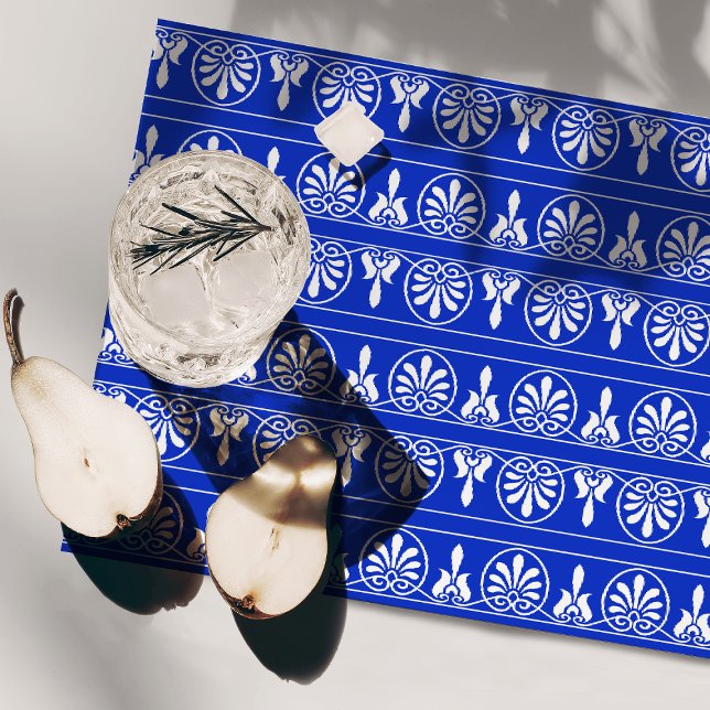 Greek Arabesque Mediterranean Pattern Blue Cloth Placemat (Creator Uploaded)