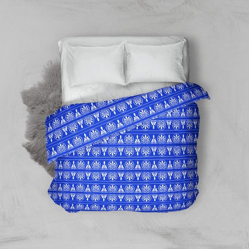 Greek Arabesque Mediterranean Pattern Blue Duvet Cover