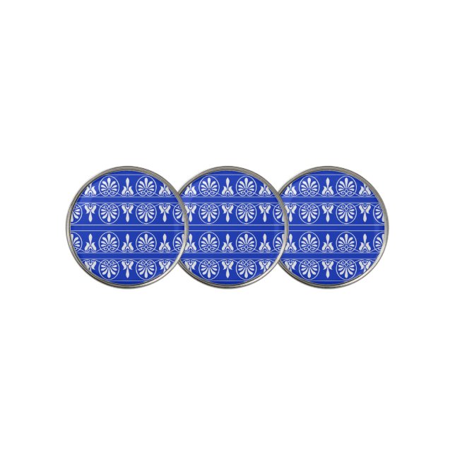 Greek Arabesque Mediterranean Pattern Blue Golf Ball Marker (3 Up)