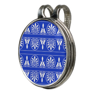 Greek Arabesque Mediterranean Pattern Blue Golf Hat Clip