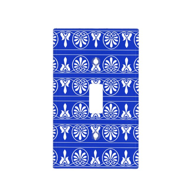 Greek Arabesque Mediterranean Pattern Blue Light Switch Cover (Front)