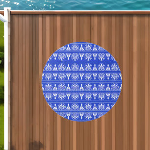Greek Arabesque Mediterranean Pattern Blue Outdoor Rug