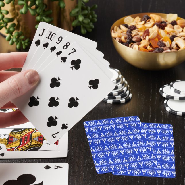 Greek Arabesque Mediterranean Pattern Blue Poker Cards (In Situ)