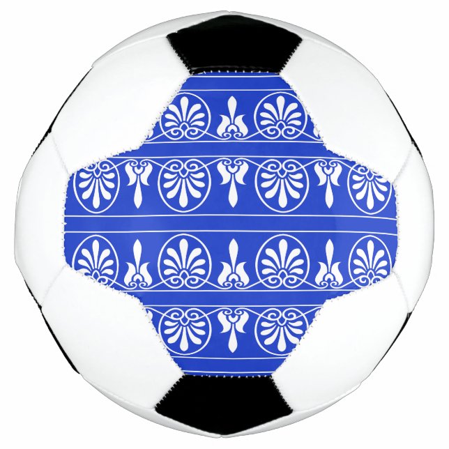 Greek Arabesque Mediterranean Pattern Blue Soccer Ball (Front)