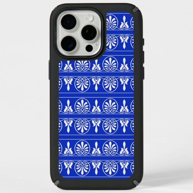 Greek Arabesque Mediterranean Pattern Blue Speck iPhone Case (Front)