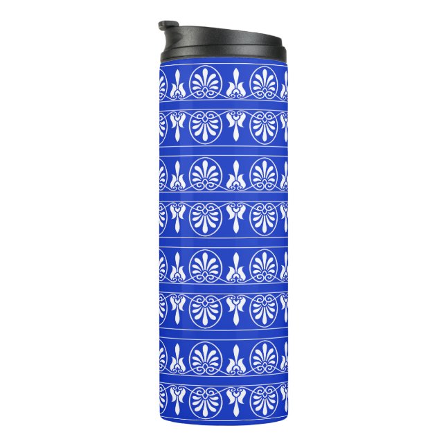 Greek Arabesque Mediterranean Pattern Blue Thermal Tumbler (Rotated Right)