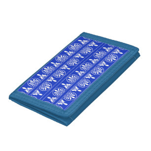 Greek Arabesque Mediterranean Pattern Blue Tri-fold Wallet