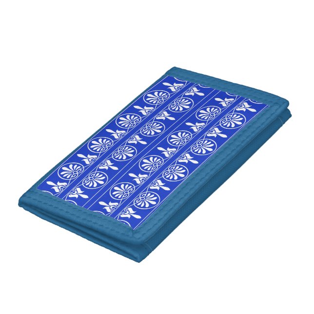 Greek Arabesque Mediterranean Pattern Blue Trifold Wallet (Bottom)