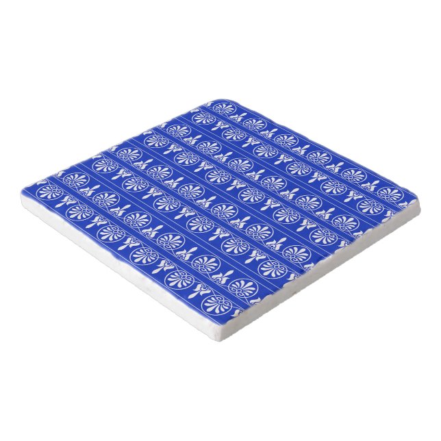 Greek Arabesque Mediterranean Pattern Blue Trivet (Corner)