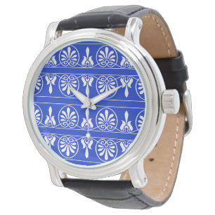 Greek Arabesque Mediterranean Pattern Blue Watch