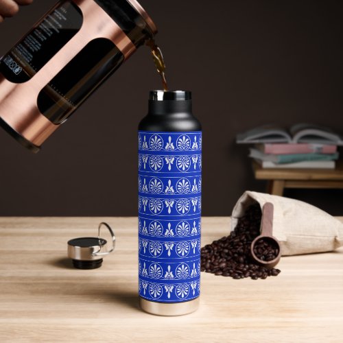 Greek Arabesque Mediterranean Pattern Blue Water Bottle