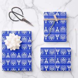 Greek Arabesque Mediterranean Pattern Blue Wrapping Paper Sheets