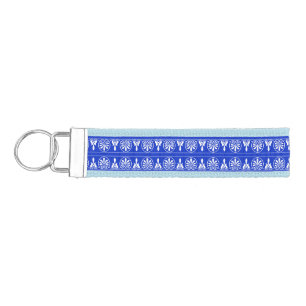 Greek Arabesque Mediterranean Pattern Blue Wrist Keychain
