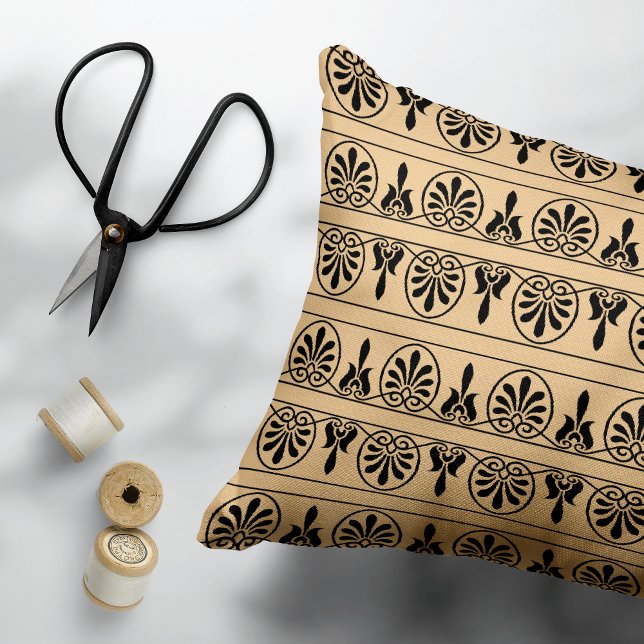 Greek Arabesque Mediterranean Pattern Brown Accent Pillow (Creator Uploaded)