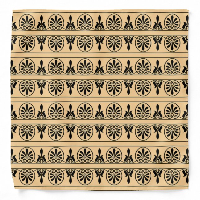 Greek Arabesque Mediterranean Pattern Brown Bandana (Front)