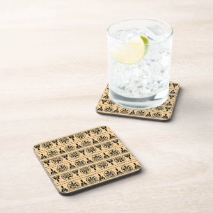 Greek Arabesque Mediterranean Pattern Brown Beverage Coaster