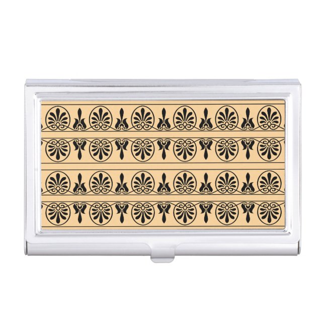 Greek Arabesque Mediterranean Pattern Brown Business Card Case (Front)
