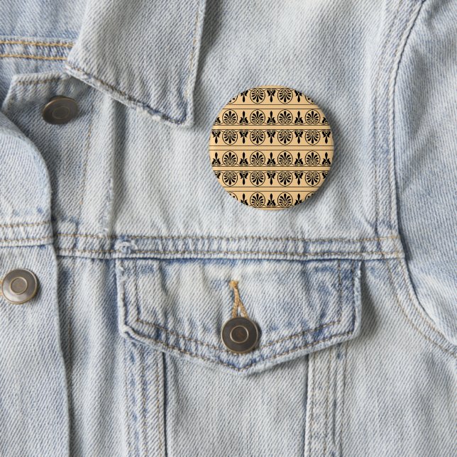 Greek Arabesque Mediterranean Pattern Brown Button (In Situ)
