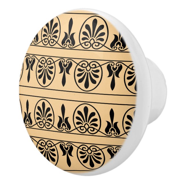 Greek Arabesque Mediterranean Pattern Brown Ceramic Knob (Right)