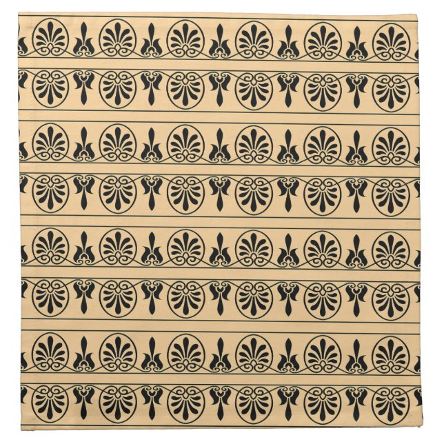 Greek Arabesque Mediterranean Pattern Brown Cloth Napkin (Front)