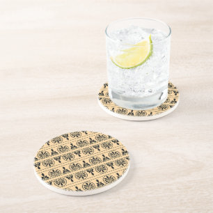 Greek Arabesque Mediterranean Pattern Brown Coaster
