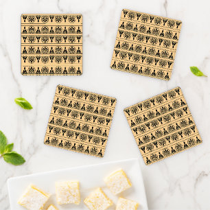Greek Arabesque Mediterranean Pattern Brown Coaster Set
