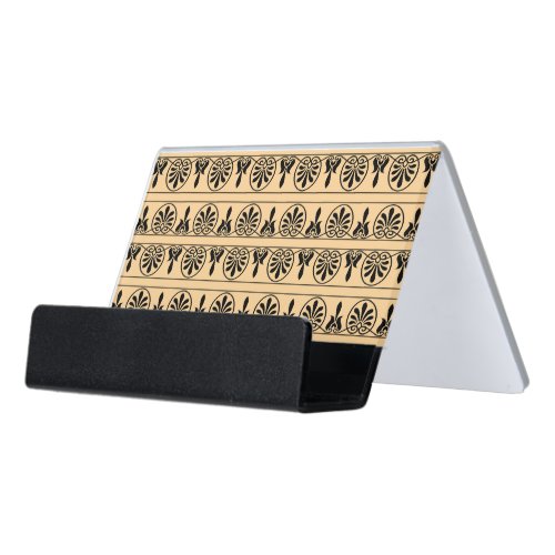 Greek Arabesque Mediterranean Pattern Brown Desk Business Card Holder