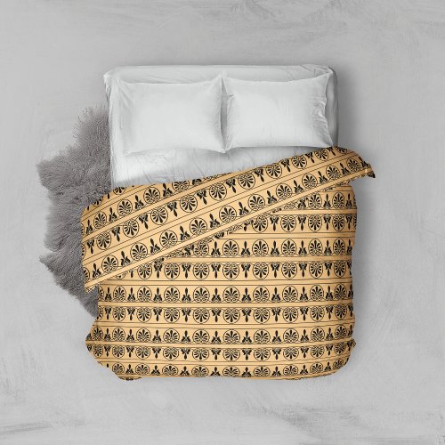 Greek Arabesque Mediterranean Pattern Brown Duvet Cover