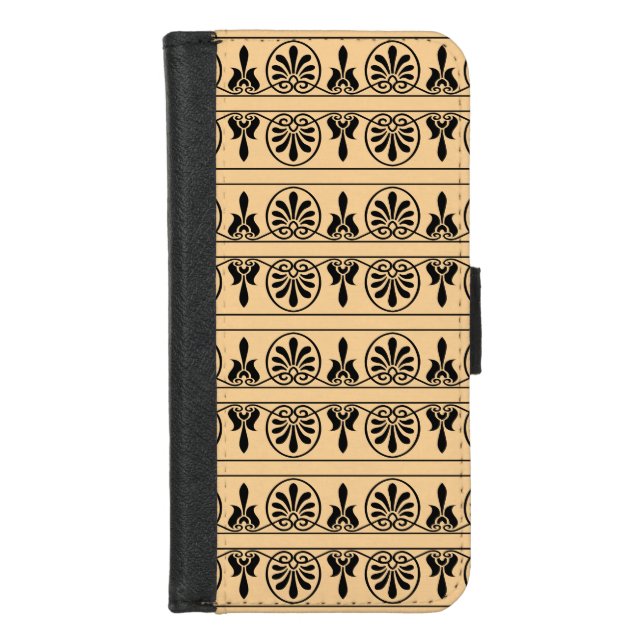 Greek Arabesque Mediterranean Pattern Brown iPhone Wallet Case (Front)