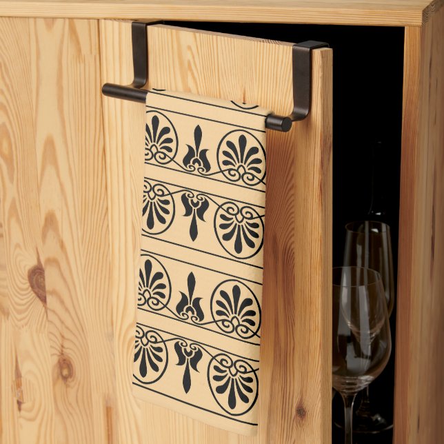 Greek Arabesque Mediterranean Pattern Brown Kitchen Towel (Thirds Fold)