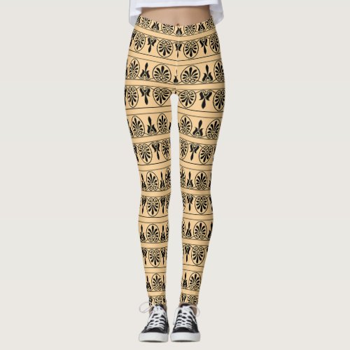 Greek Arabesque Mediterranean Pattern Brown Leggings