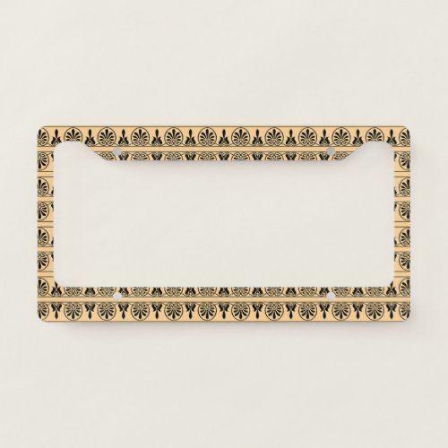 Greek Arabesque Mediterranean Pattern Brown License Plate Frame