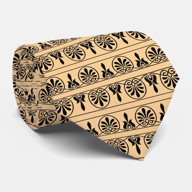 Greek Arabesque Mediterranean Pattern Brown Neck Tie (Rolled)