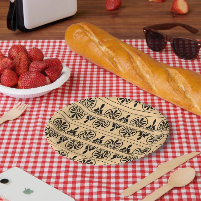 Greek Arabesque Mediterranean Pattern Brown Paper Plates (Picnic)