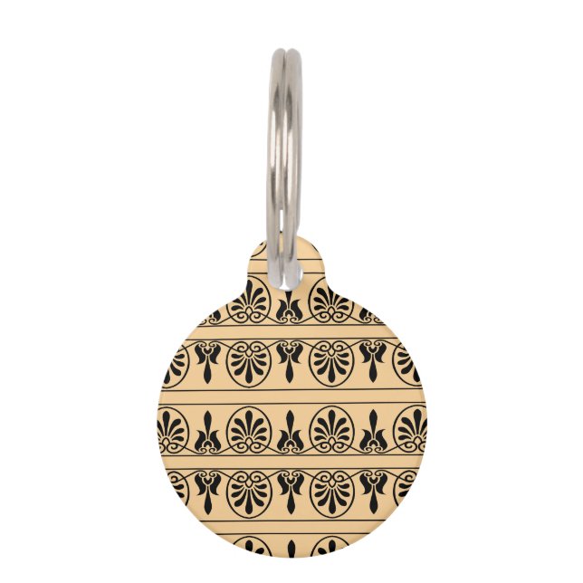 Greek Arabesque Mediterranean Pattern Brown Pet ID Tag (Front)