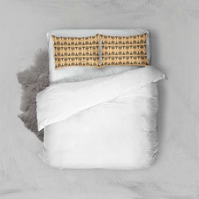 Greek Arabesque Mediterranean Pattern Brown Pillow Case (Creator Uploaded)