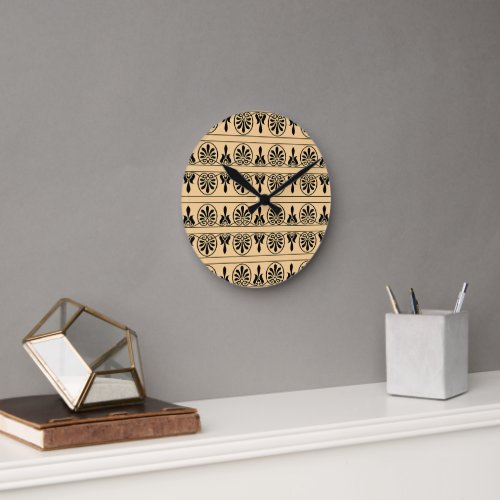 Greek Arabesque Mediterranean Pattern Brown Round Clock