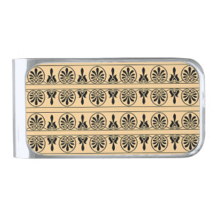 Greek Arabesque Mediterranean Pattern Brown Silver Finish Money Clip