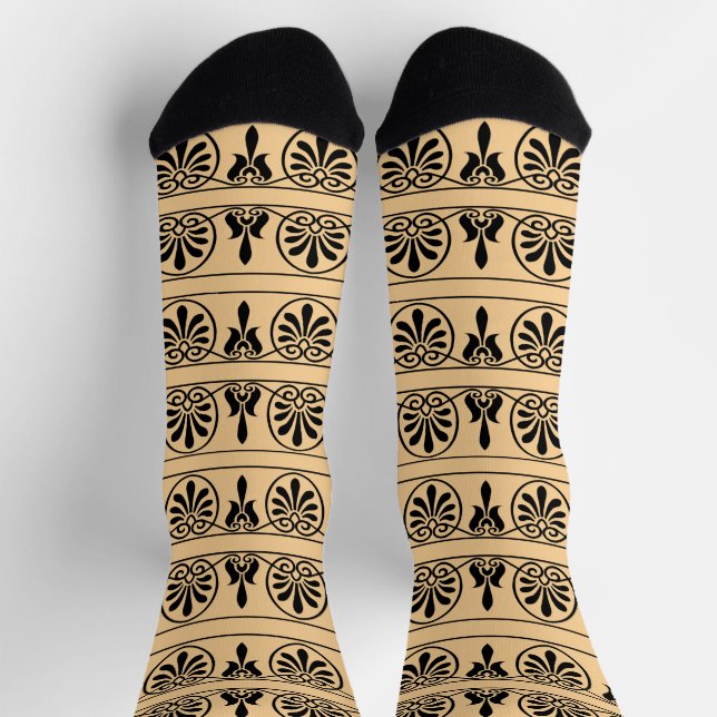 Greek Arabesque Mediterranean Pattern Brown Socks (Top)