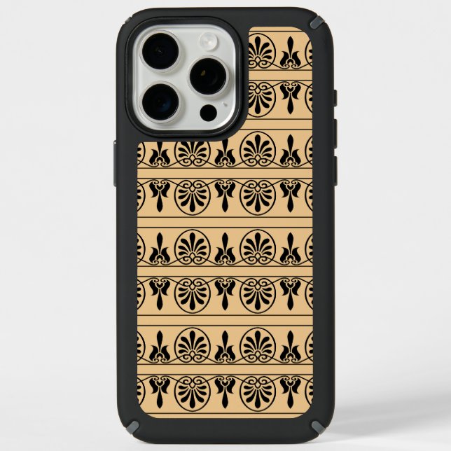 Greek Arabesque Mediterranean Pattern Brown Speck iPhone Case (Front)