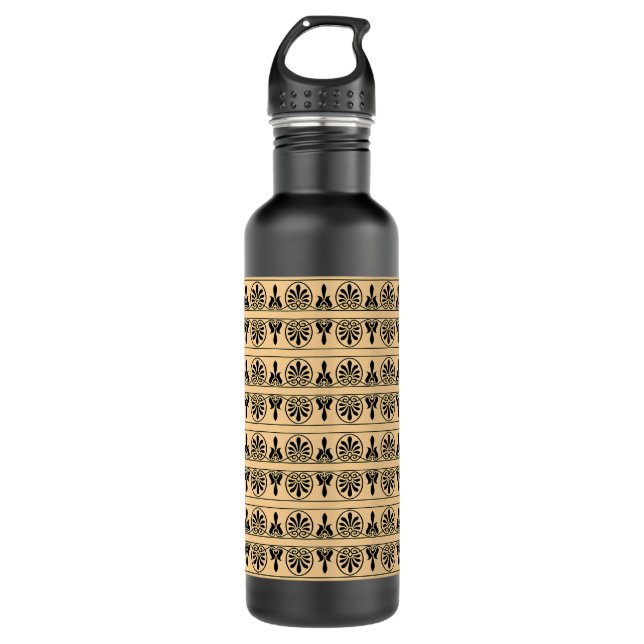 Greek Arabesque Mediterranean Pattern Brown Stainless Steel Water Bottle (Front)