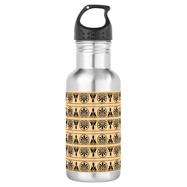Greek Arabesque Mediterranean Pattern Brown Stainless Steel Water Bottle (Front)