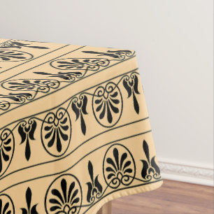 Greek Arabesque Mediterranean Pattern Brown Tablecloth